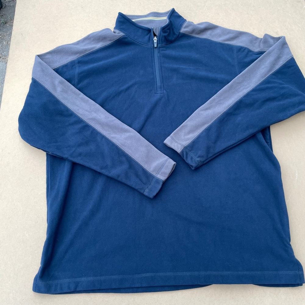 REI Fleece Pullover Mens Large Blue Casual Hiking Zip Pocket 1/4 Zip Sweater